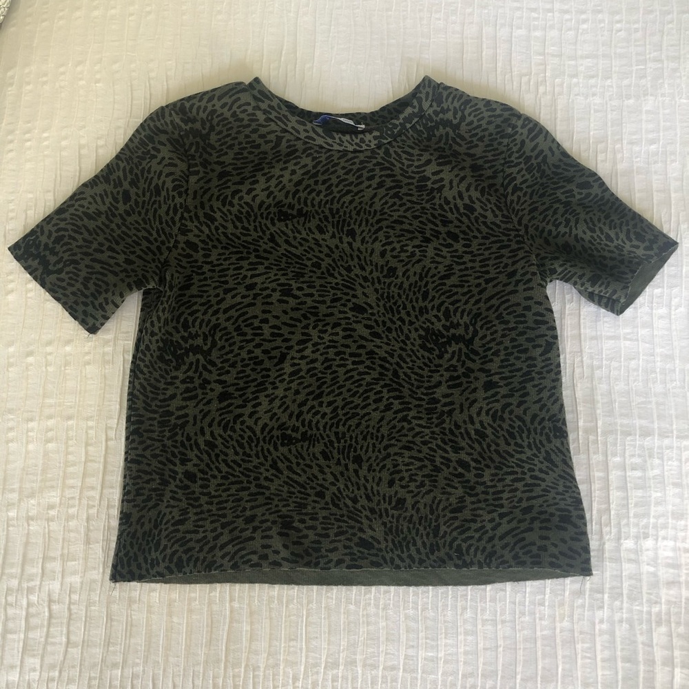 ZARA Dark Green Cheetah Top
